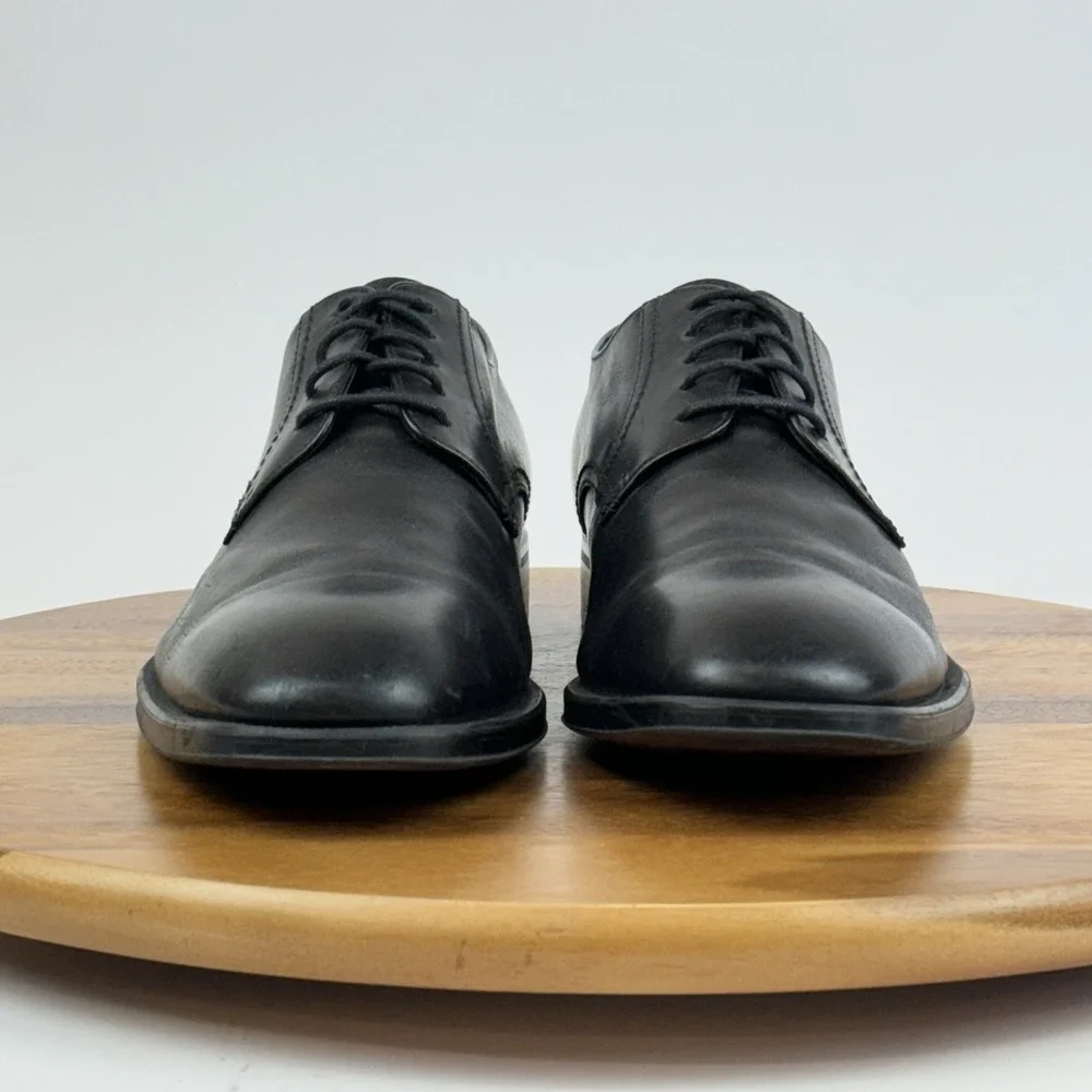 Mens Johnston & Murphy Black Leather Plain Toe Dress Shoes Oxfords Size 11 M GUC